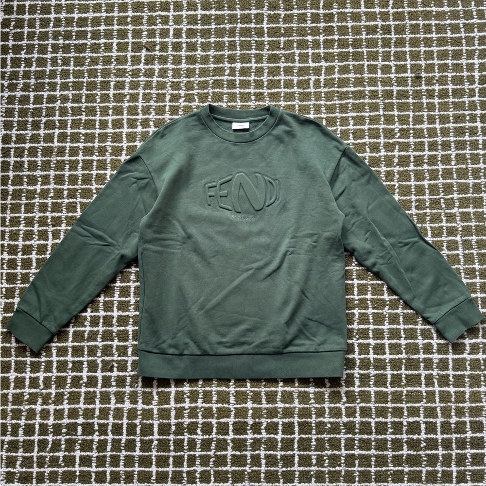 Fendi Kids Olive Green Embossed Logo Crewneck Sweatshirt